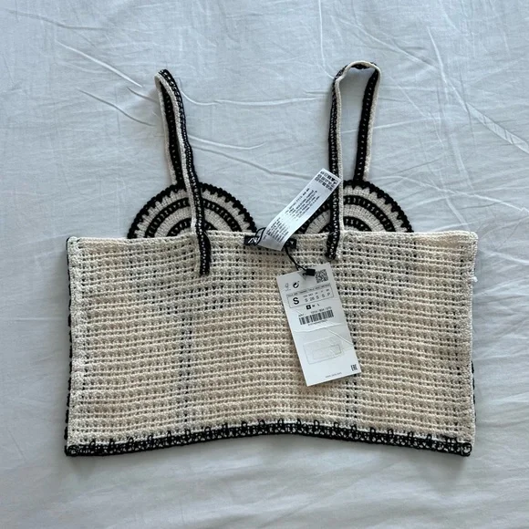 NWT BLOG FAVE Zara Crochet Cream Black Corset Crop Top Festival Coachella size S - Picture 16 of 16